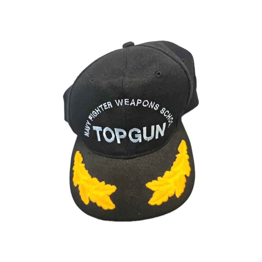 VINTAGE YoungAn TopGun Navy Fighter Weapons School Black Snap Back Hat PILOT Hat